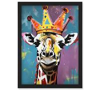 Artery8 Giraffe Wearing a Crown King Queen Modern Pop Art Artwork Framed Wall Art Print A4