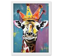 Artery8 Giraffe Wearing a Crown King Queen Modern Pop Art Artwork Framed Wall Art Print A4