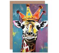 Giraffe Wearing a Crown King Queen Modern Pop Art Funny Animals Birthday Sealed Greeting Card Plus Envelope Blank inside