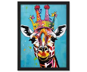 Artery8 Giraffe Wearing Princess Crown Modern Folk Art Artwork Framed A3 Wall Art Print