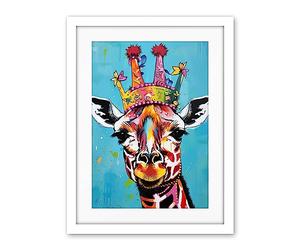 Artery8 Giraffe Wearing Princess Crown Modern Folk Art Artwork Framed Wall Art Print 18X24 Inch