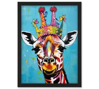 Artery8 Giraffe Wearing Princess Crown Modern Folk Art Artwork Framed Wall Art Print A4 in Black Artery8 Black