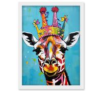 Artery8 Giraffe Wearing Princess Crown Modern Folk Art Artwork Framed Wall Art Print A4