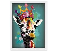 Giraffe Wearing Rainbow Crown King Queen Pop Art Artwork Framed Wall Art Print A4 Artery8 White One Size