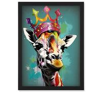 Giraffe Wearing Rainbow Crown King Queen Pop Art Artwork Framed Wall Art Print A4 Artery8 Black One Size