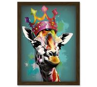 Giraffe Wearing Rainbow Crown King Queen Pop Art Artwork Framed Wall Art Print A4 Artery8 Brown One Size