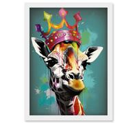 Giraffe Wearing Rainbow Crown King Queen Pop Art Artwork Framed Wall Art Print A4 Artery8 White One Size