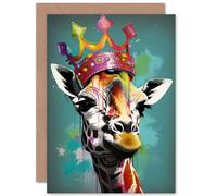 Artery8 Giraffe Wearing Rainbow Crown King Queen Pop Art Funny Animals Birthday Sealed Greeting Card Plus Envelope Blank inside