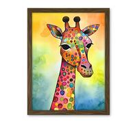 Artery8 Giraffe With Multicolour Pattern Folk Art Watercolour Painting Artwork Framed Wall Art Print 18X24 Inch