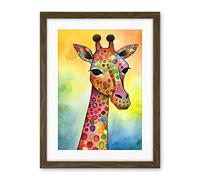 Artery8 Giraffe With Multicolour Pattern Folk Art Watercolour Painting Artwork Framed Wall Art Print 18X24 Inch