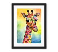 Artery8 Giraffe With Multicolour Pattern Folk Art Watercolour Painting Artwork Framed Wall Art Print 18X24 Inch