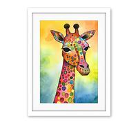 Artery8 Giraffe With Multicolour Pattern Folk Art Watercolour Painting Artwork Framed Wall Art Print 18X24 Inch