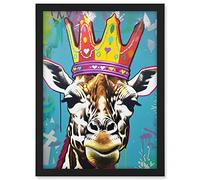 Artery8 Giraffe With Queen Birthday Crown Modern Pop Art Artwork Framed A3 Wall Art Print