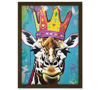 Artery8 Giraffe With Queen Birthday Crown Modern Pop Art Artwork Framed A3 Wall Art Print