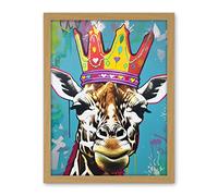 Artery8 Giraffe With Queen Birthday Crown Modern Pop Art Artwork Framed Wall Art Print 18X24 Inch