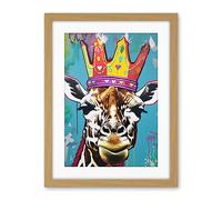 Artery8 Giraffe With Queen Birthday Crown Modern Pop Art Artwork Framed Wall Art Print 18X24 Inch