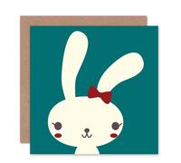 Artery8 Girl Bunny Teal Cute Bow Easter Card Artery8 Multicolor