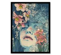 Artery8 Girl in Pink Daffodils Boho Hippy Soft Narcissus For Living Room Art Print Framed Poster Wall Decor 12x16 inch