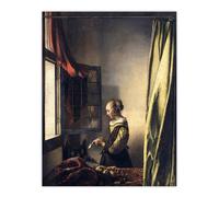 Artery8 Girl Reading Letter by Open Window Vermeer Wall Art Print Poster | Size: W12" x H16" Artery8 Multicolor W12" x H16"