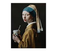 Artery8 Girl With Pearl Earring Coffee Remake Painting Kitchen Large Wall Art Poster Print Thick Paper 18X24 Inch