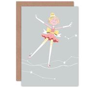 Artery8 Girls Ballerina Dancer Stars Blonde Greetings Card in Grey Artery8 Grey