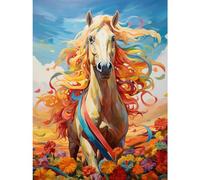 Wall Art Print Girls Bedroom Nursery Artwork Fantasy Horse Colourful Mane Bright Bold Fun Happy Poster Artery8 Multi W24 inch x H32 inch