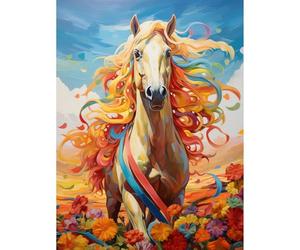 Artery8 Girls Bedroom Nursery Artwork Fantasy Horse Colourful Mane Bright Bold Fun Happy Extra Large XL Wall Art Poster Print
