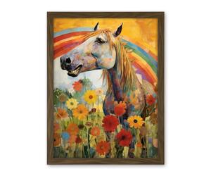 Artery8 Girls Bedroom Nursery Artwork Rainbow Horse With Flowers Bright Colourful Happy Artwork Framed Wall Art Print 18X24 Inch