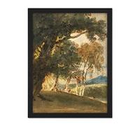 Artery8 Girtin River Valley Distant Hill Through Trees Painting Artwork Framed Wall Art Print 18X24 Inch