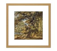 Artery8 Girtin Wooded Landscape Painting 8X8 Inch Square Wooden Framed Wall Art Print Picture with Mount in Light Oak Artery8 Light Oak