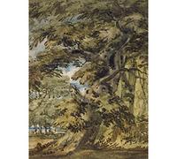 Artery8 Girtin Wooded Landscape Painting Premium Wall Art Canvas Print 18X24 Inch