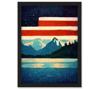 Artery8 Glacier National Park American Flag Design Iconic Wall Art Print - A4 Size
