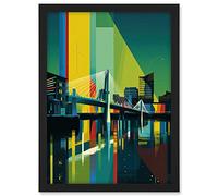 Artery8 Glasgow Bells Bridge Modern Geometric Cityscape Artwork Framed A3 Wall Art Print