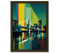 Artery8 Glasgow Bells Bridge Modern Geometric Cityscape Artwork Framed A3 Wall Art Print