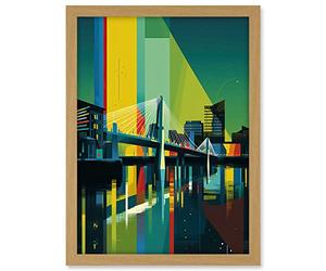 Artery8 Glasgow Bells Bridge Modern Geometric Cityscape Artwork Framed A3 Wall Art Print