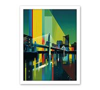 Artery8 Glasgow Bells Bridge Modern Geometric Cityscape Artwork Framed Wall Art Print 18X24 Inch