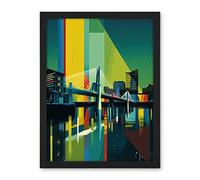 Artery8 Glasgow Bells Bridge Modern Geometric Cityscape Artwork Framed Wall Art Print 18X24 Inch