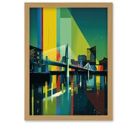 Artery8 Glasgow Bells Bridge Modern Geometric Cityscape Artwork Framed Wall Art Print A4