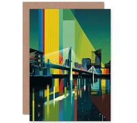 Artery8 Glasgow Bells Bridge Modern Geometric Cityscape Travel Birthday Sealed Greeting Card Plus Envelope Blank inside