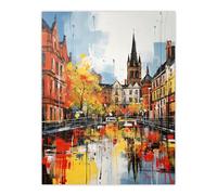 Glasgow Cityscape Vibrant Oil Painting Red Yellow Autumn In Scotland Extra Large XL Unframed Wall Art Poster Print Artery8 Multi W24 inch x H32 inch