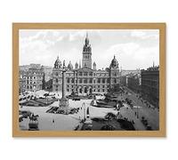 Glasgow George Square Scotland Vintage Historic A4 Artwork Framed Wall Art Print Artery8 Light Oak One Size