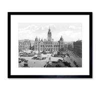 Artery8 Glasgow George Square Scotland Vintage History Old BW Framed Art Print in Grey | Size: W12" x H16" Artery8 Grey W12" x H16"