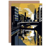 Artery8 Glasgow River Cityscape Sunrise Geometric Linocut Travel Birthday Card Artery8 Multicolor