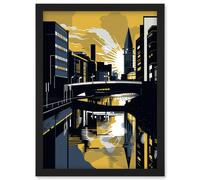 Artery8 Glasgow Scotland River Cityscape Sunrise Geometric Artwork Framed Wall Art Print A4
