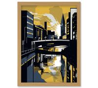 Glasgow Scotland River Cityscape Sunrise Geometric Artwork Framed Wall Art Print A4 Artery8 Light Oak One Size