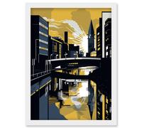 Artery8 Glasgow Scotland River Cityscape Sunrise Geometric Artwork Framed Wall Art Print A4