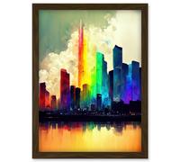 Artery8 Glass City Of Rainbow Reflections Cityscape Artwork Framed Wall Art Print A4 in Brown Artery8 Brown