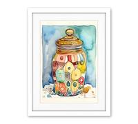 Artery8 Glass Cookie Jar With Sweets Folk Art Watercolour Painting Artwork Framed Wall Art Print 18X24 Inch