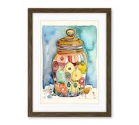 Artery8 Glass Cookie Jar With Sweets Folk Art Watercolour Painting Artwork Framed Wall Art Print 18X24 Inch