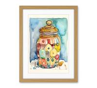 Artery8 Glass Cookie Jar With Sweets Folk Art Watercolour Painting Artwork Framed Wall Art Print 18X24 Inch